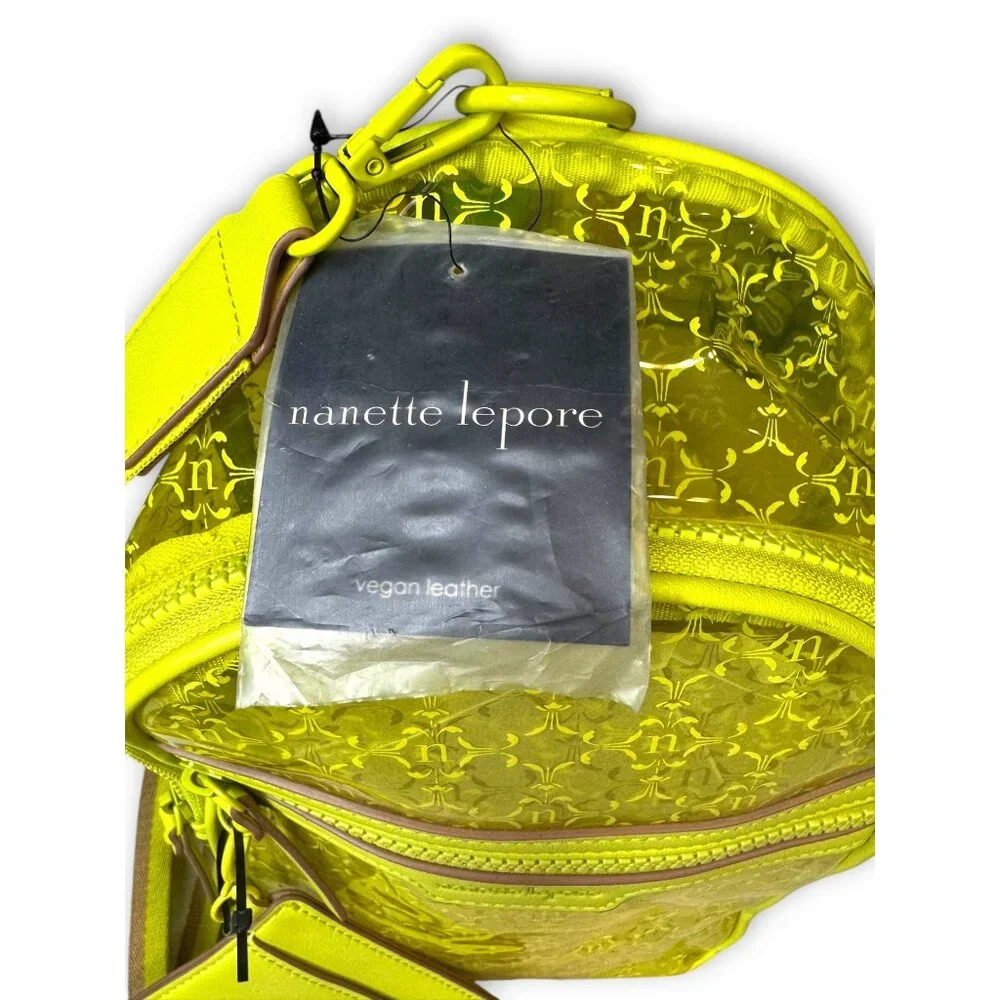 Nanette Lepore Kourt Logo Sling Backpack Clear Lime Vegan Leather